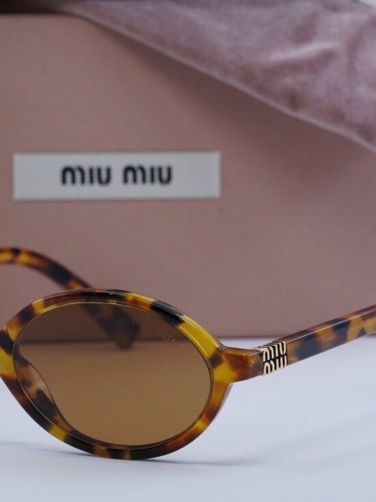 Miu Miu MU04ZS 19P2Z1 Oval Sunglasses – Light Havana\\Brown main image 5